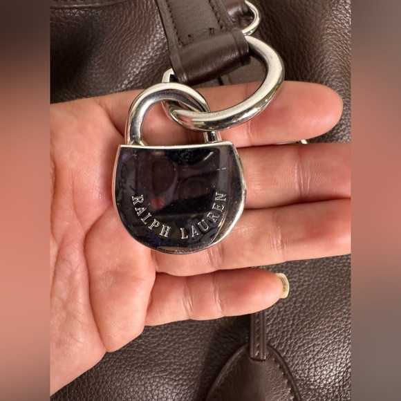 RALPH LAUREN Collection Italy Brown Leather Silver Lock Tote Shoulder Hand Bag - Picture 4 of 14